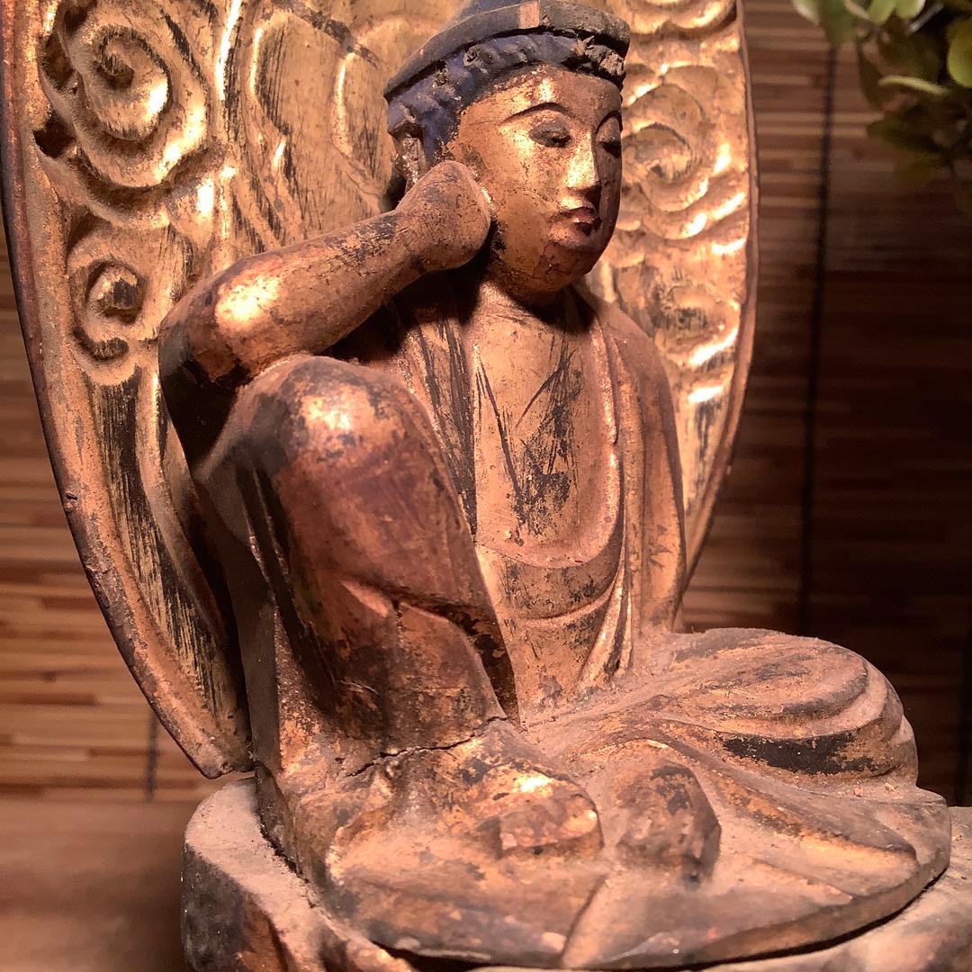 江戸初期・救世菩薩「如意輪観世音菩薩」七観音一尊・如意宝珠・金彩木彫