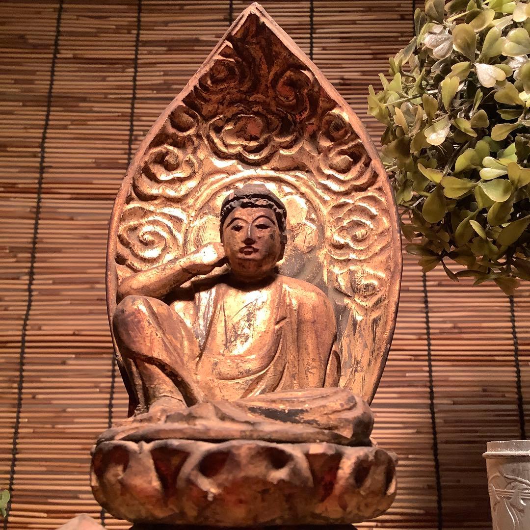 江戸初期・救世菩薩「如意輪観世音菩薩」七観音一尊・如意宝珠・金彩木彫