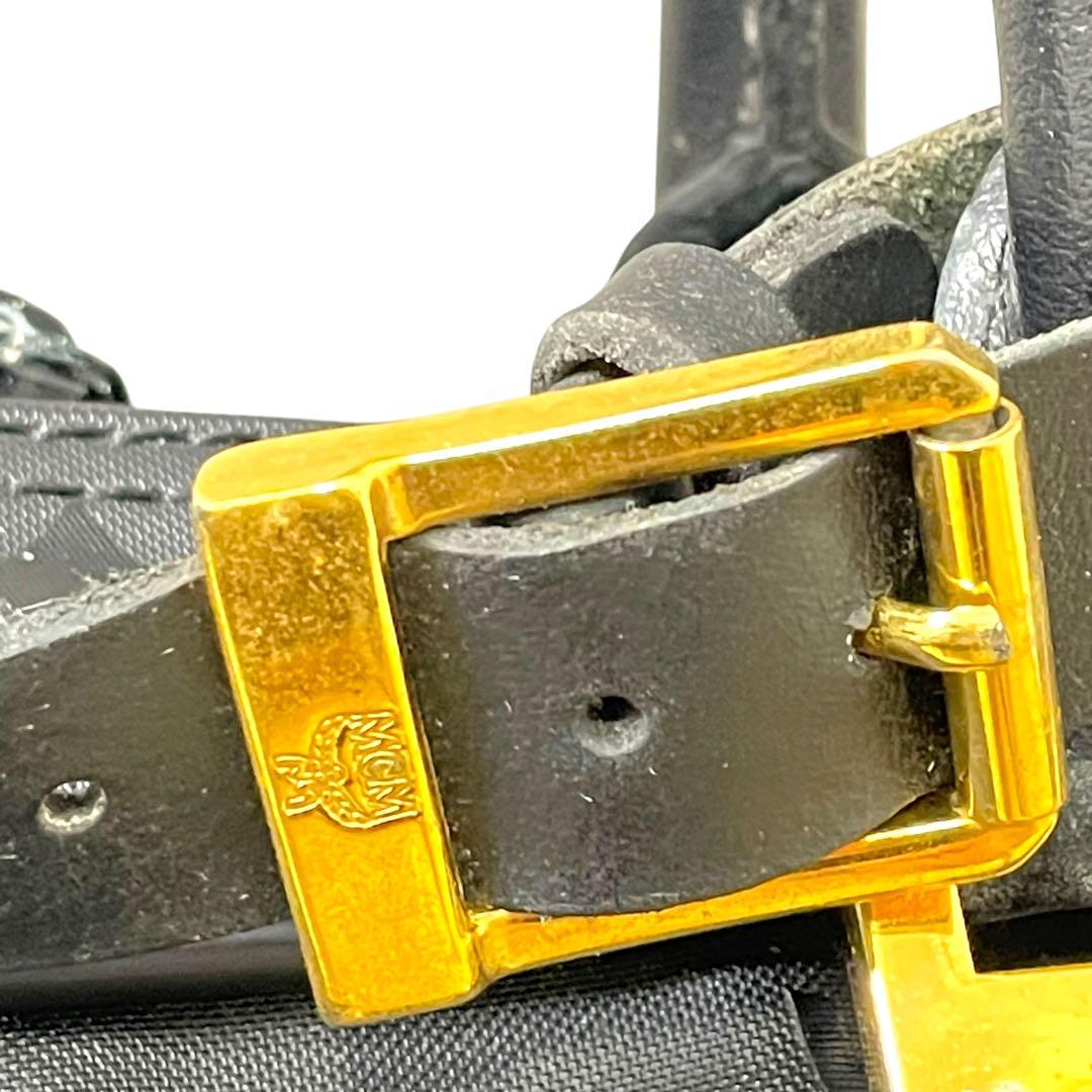 美品 MCM エムシーエム ボストンバッグ 黒 ナイロン 金金具