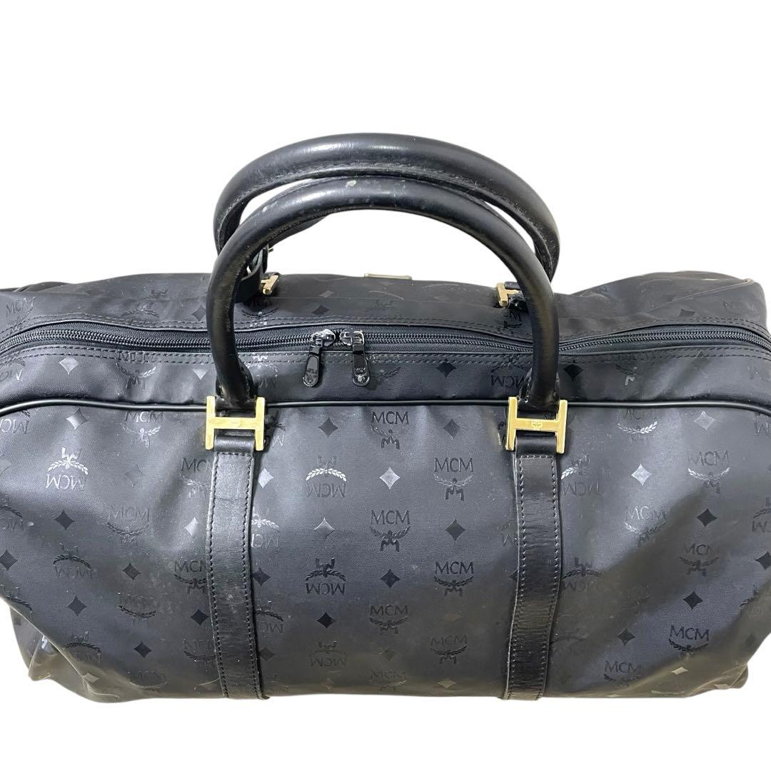 美品 MCM エムシーエム ボストンバッグ 黒 ナイロン 金金具