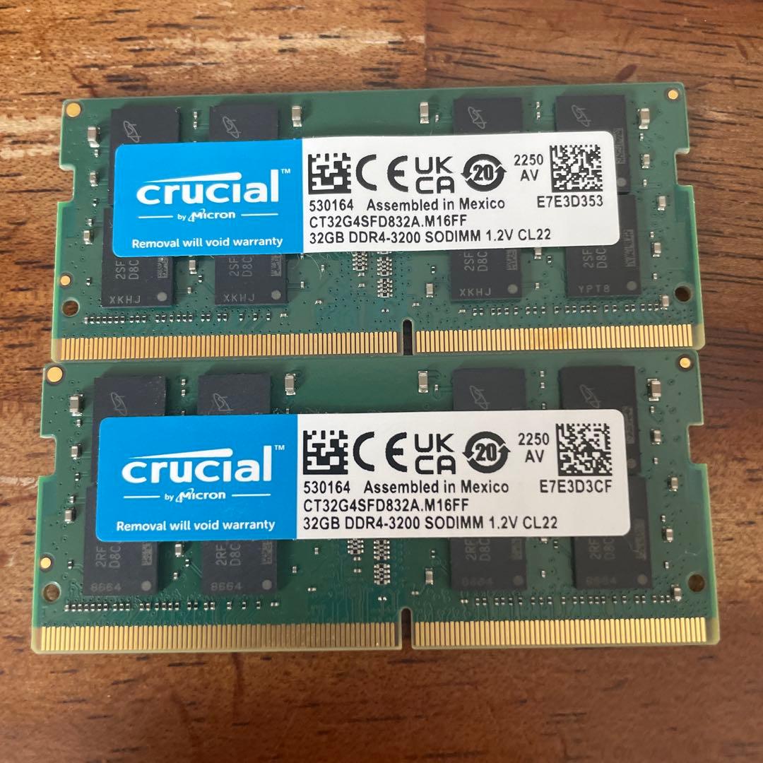 Crucial 32GB×2＝64GB DDR4-3200 SODIMM メモリ