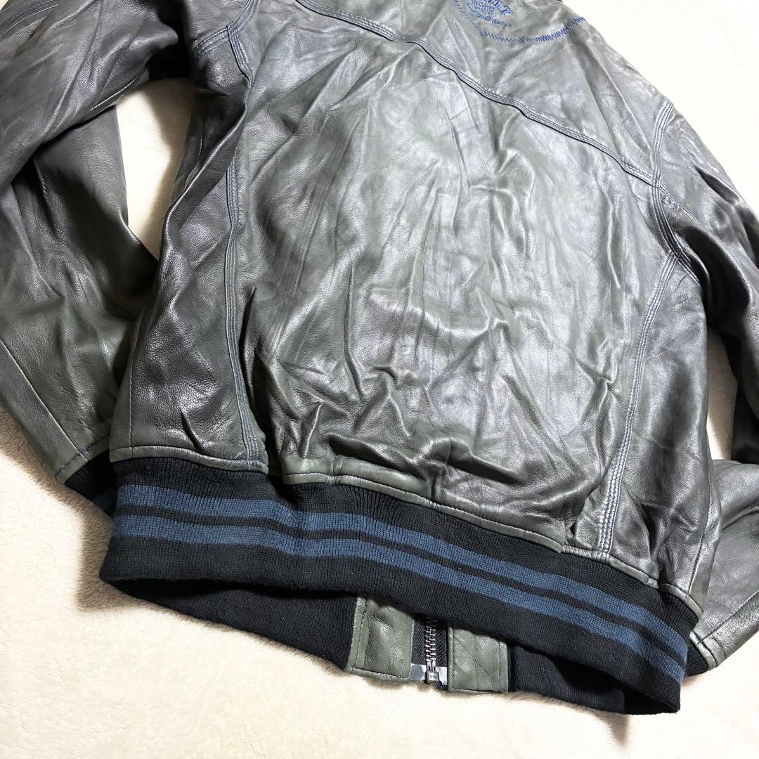 【状態良好】SCHOTT☆レザージャケット☆羊革☆グレー☆M☆ワッペン☆