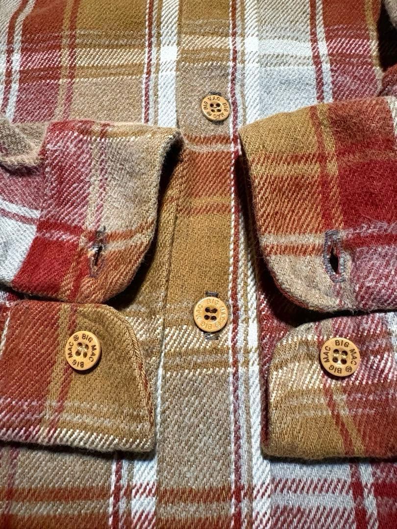 BIG MAC 長袖ネルシャツ XL Tallサイズ　赤紫　グレー　ベージュ色