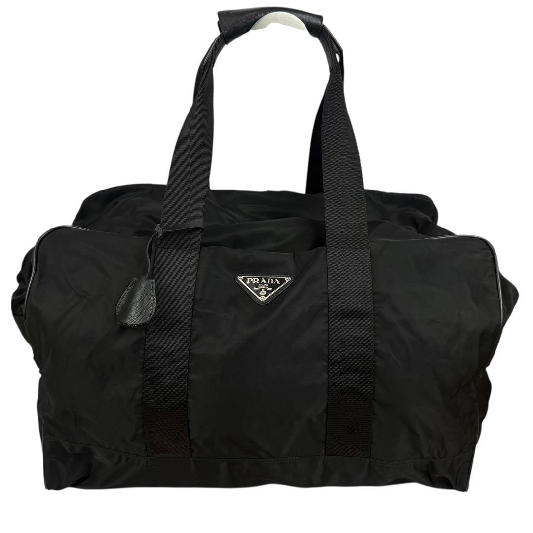 【大容量/美品】PRADA 南京錠付 ボストンバッグ ナイロン ブラック 白タグ