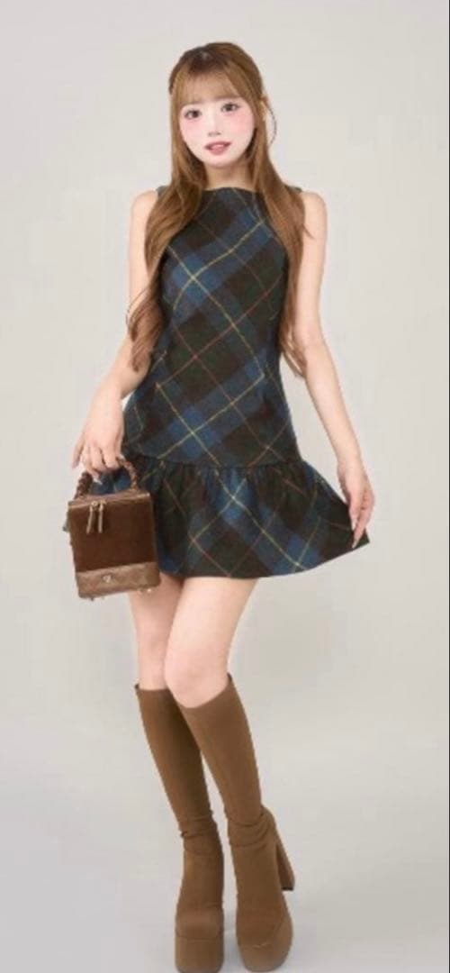 Darichダーリッチ タータンチェックノースリミニワンピース　ブルー