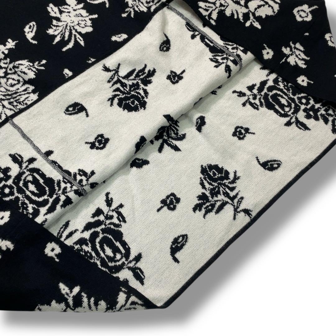 美品 スーパービューティー 花柄 ジャガード ビジュー ニットワンピース 42