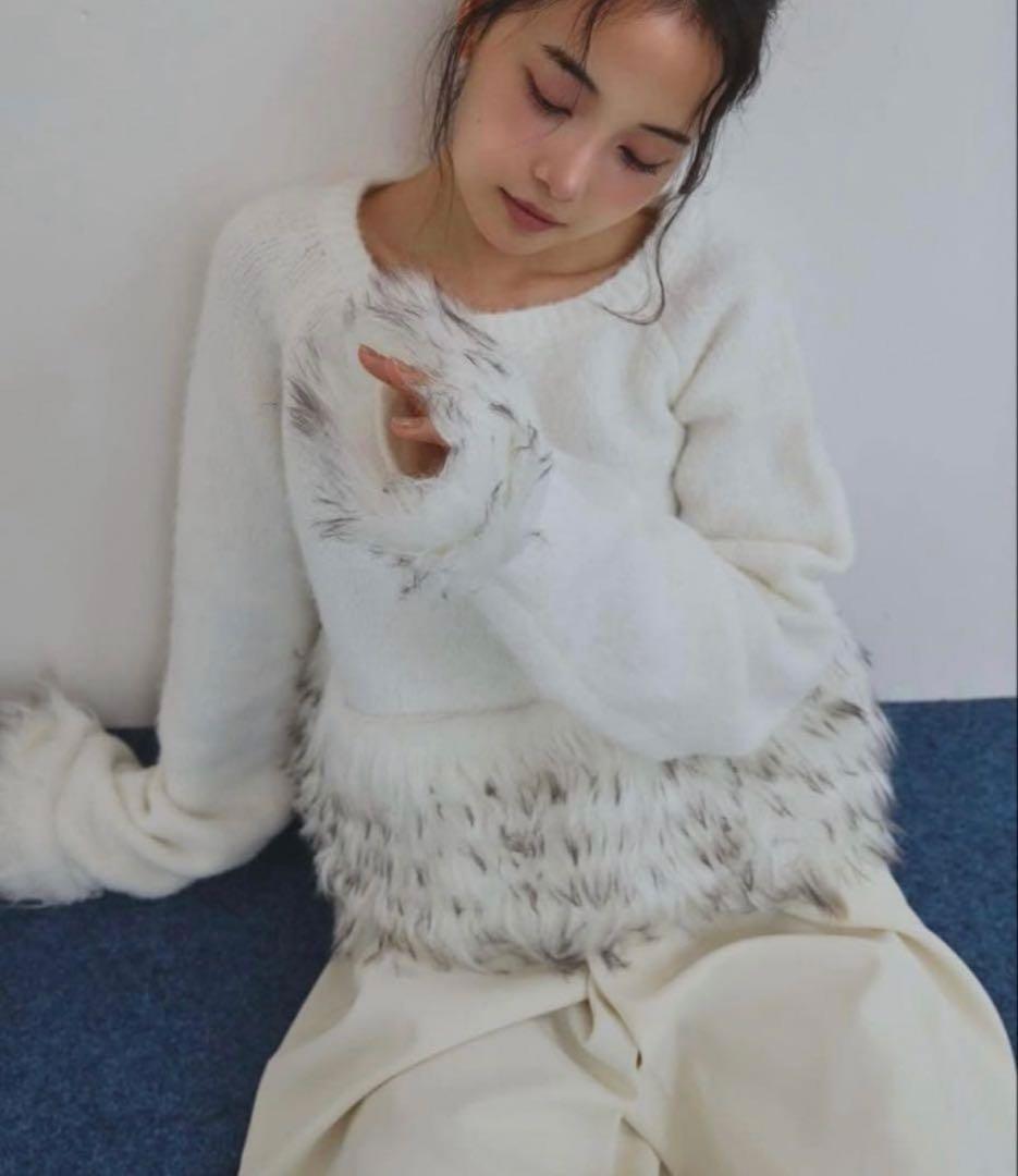 トップス andequal panel design fur knit