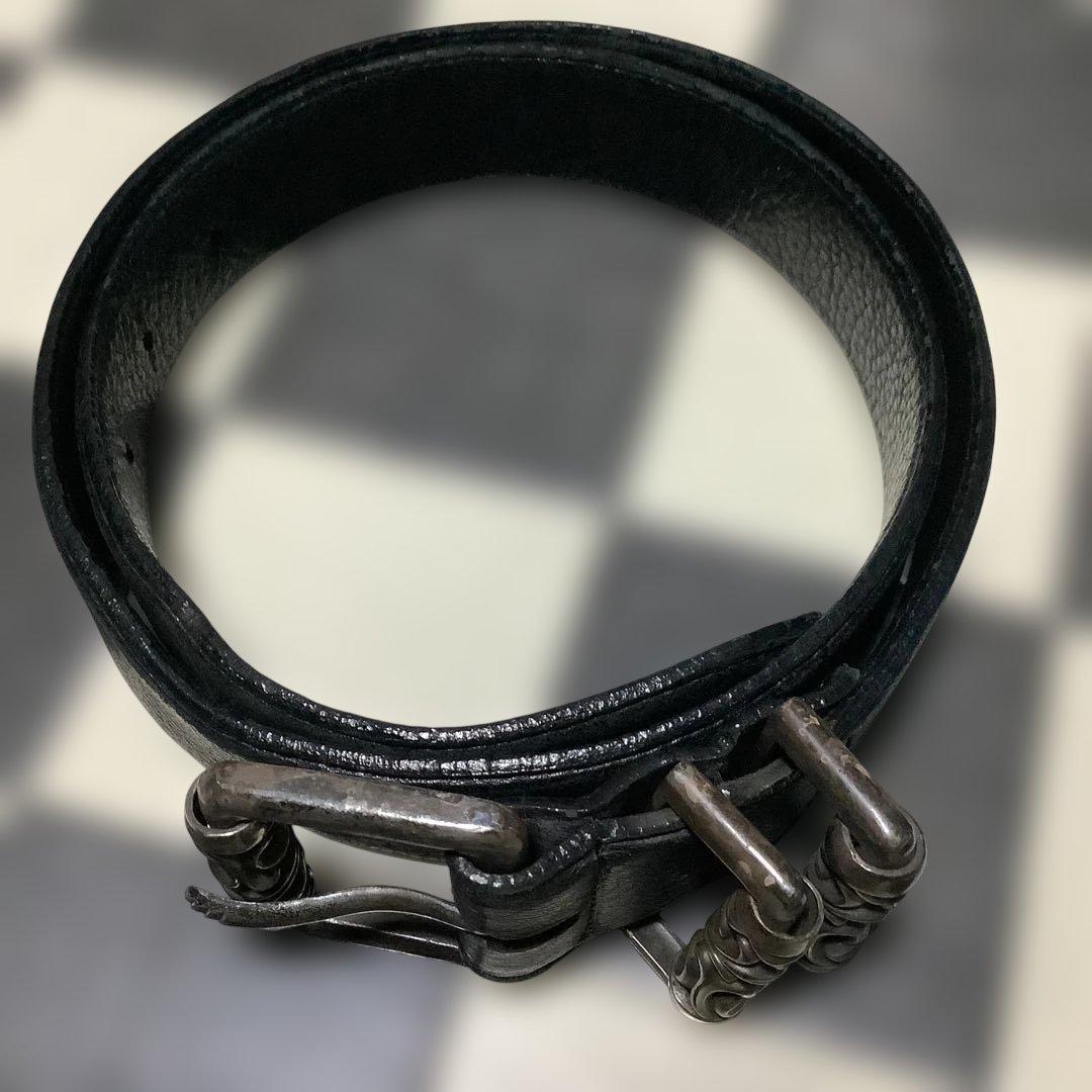 ダブルローラーシルバーバックルレザーベルト