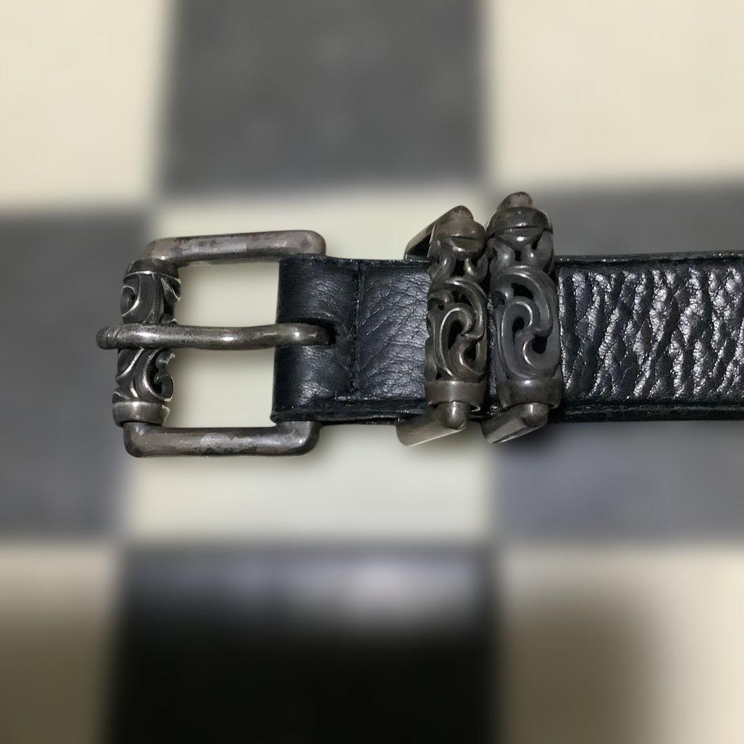 ダブルローラーシルバーバックルレザーベルト