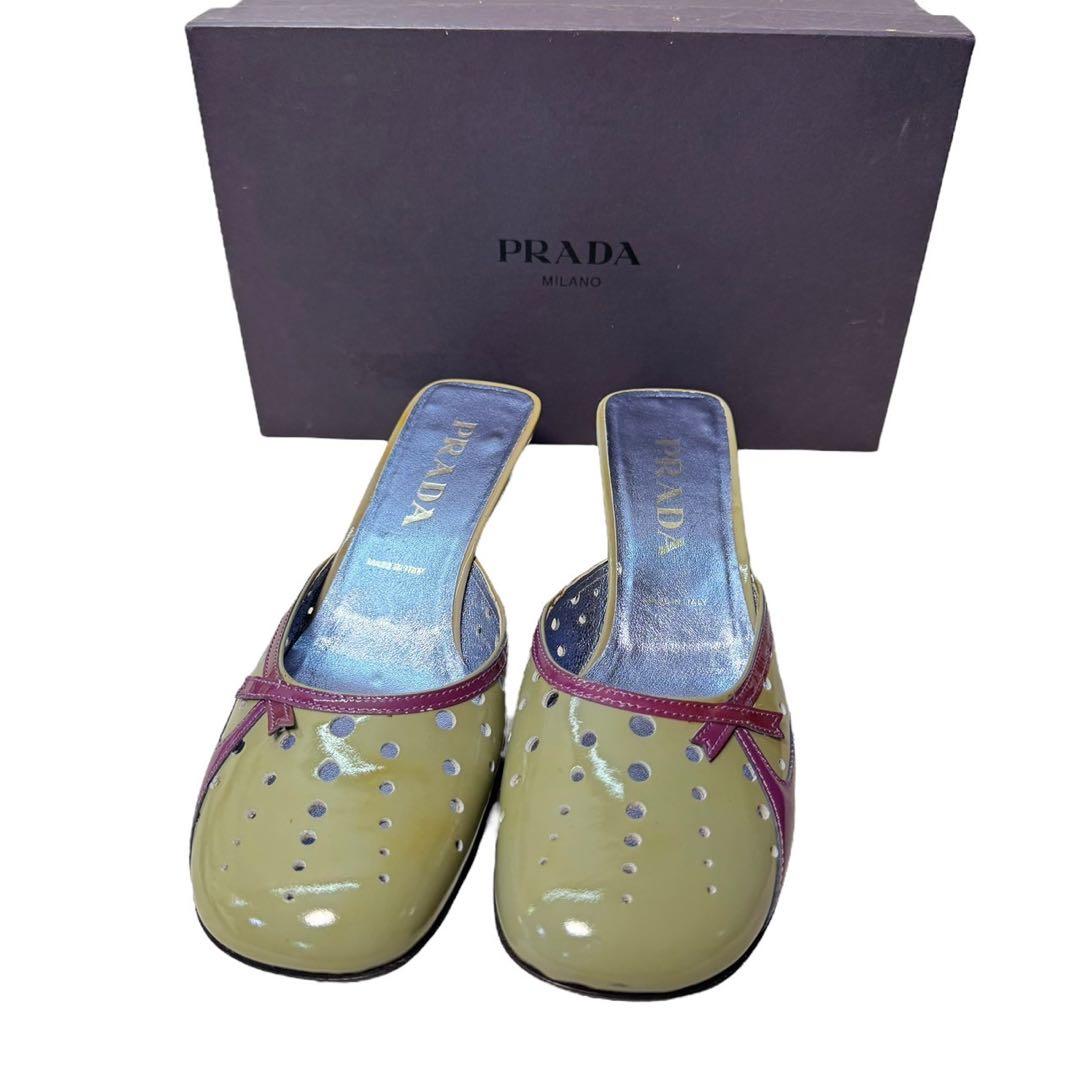 PRADA プラダ リボンスクエアトゥミュール エナメル　25.5cm