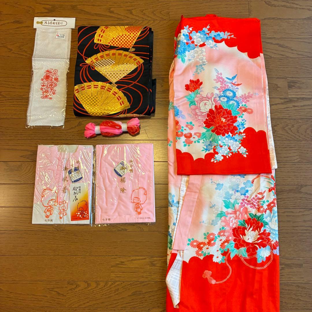 七五三　祝い着　正絹　７歳女の子着物　いろいろセット