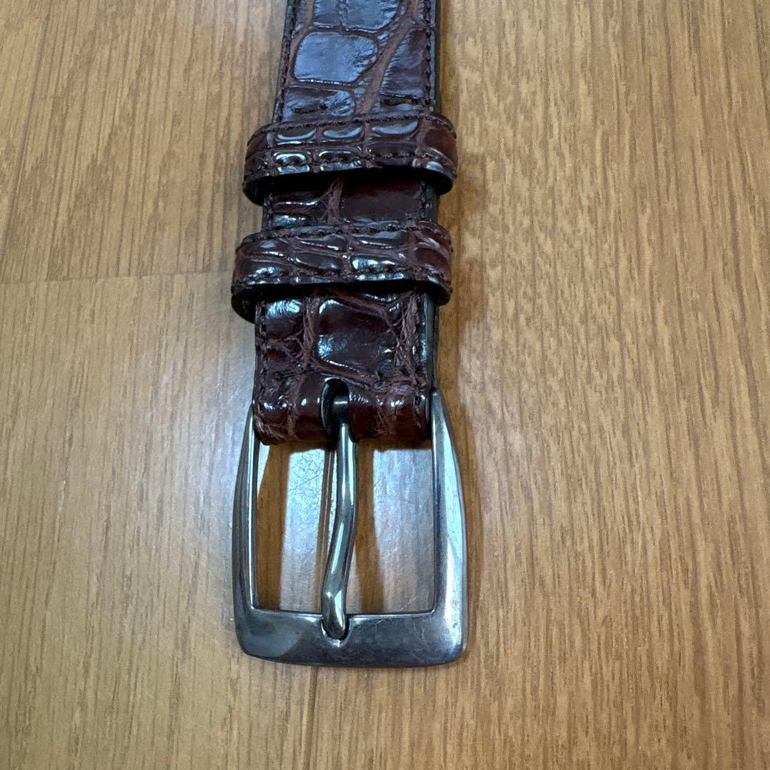 テス　TES アメリカンアリゲーター ベルト イタリア製 ワニ革 ブラウン