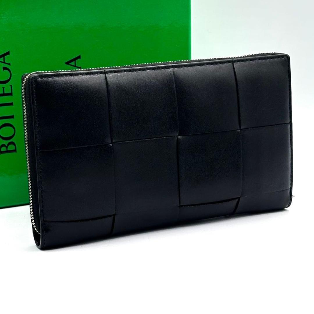 極美品 IC ボッテガヴェネタ カセット ラウンドファスナー 長財布 黒 レザー