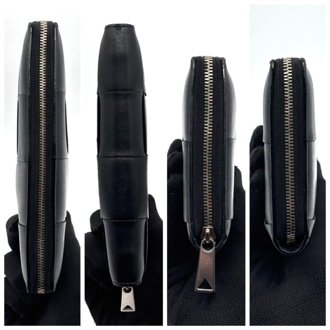 極美品 IC ボッテガヴェネタ カセット ラウンドファスナー 長財布 黒 レザー