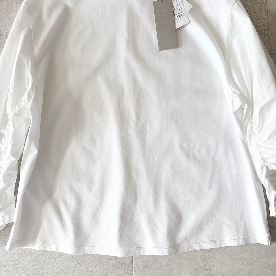 新品未使用タグ付✨️セオリーリュクス 異素材ギャザー長袖ブラウス 38 白