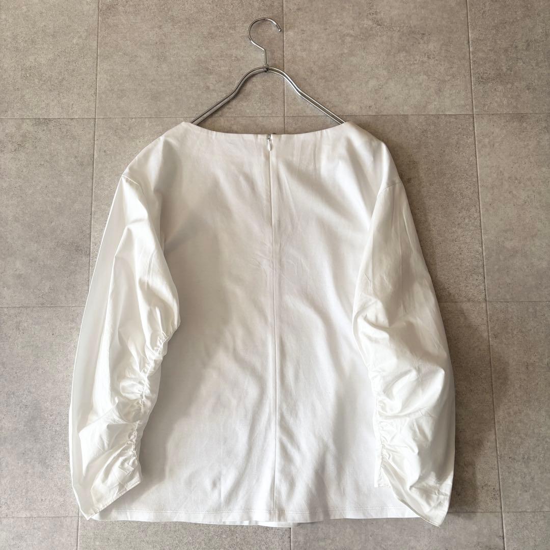 新品未使用タグ付✨️セオリーリュクス 異素材ギャザー長袖ブラウス 38 白