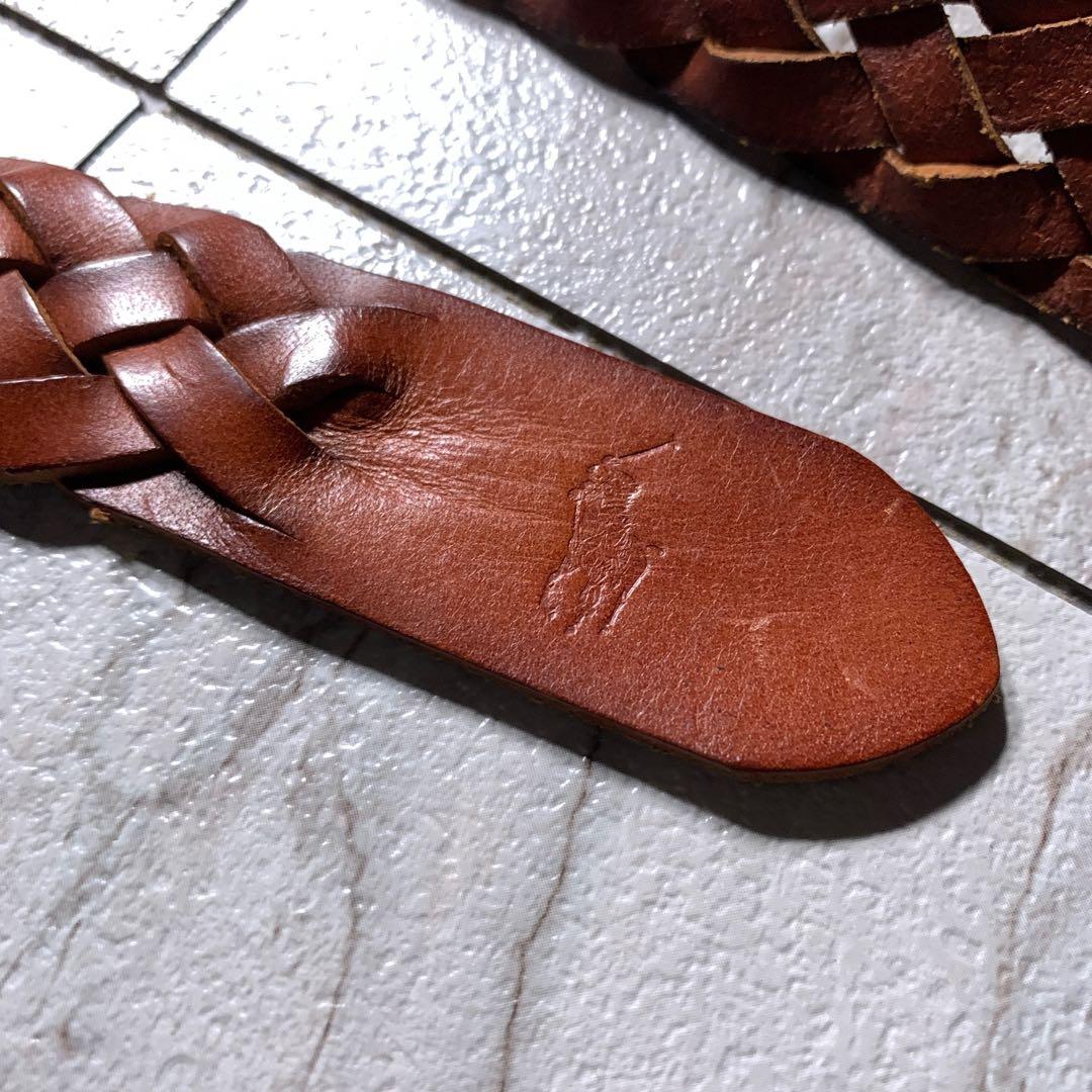 90s〜 ラルフローレン 本革 レザー メッシュベルト ブラウン ゴールド 美品