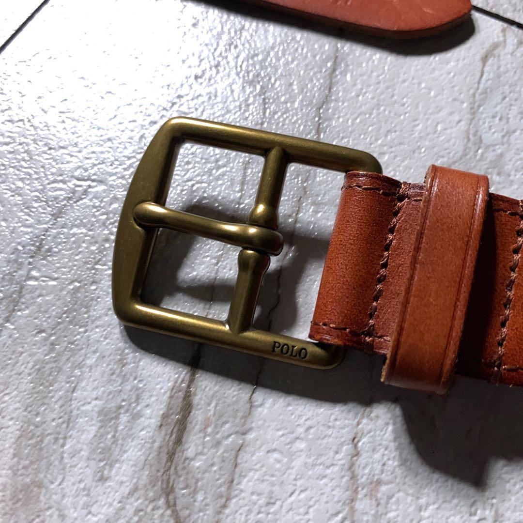90s〜 ラルフローレン 本革 レザー メッシュベルト ブラウン ゴールド 美品