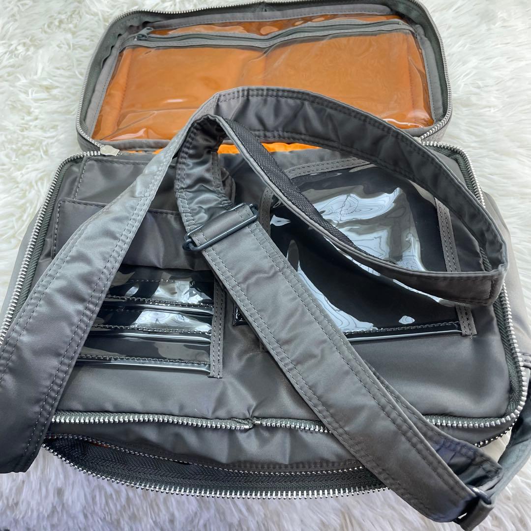 【極美品】ポーター タンカー ショルダーバッグ ダブルジップ シルバーグレー　L