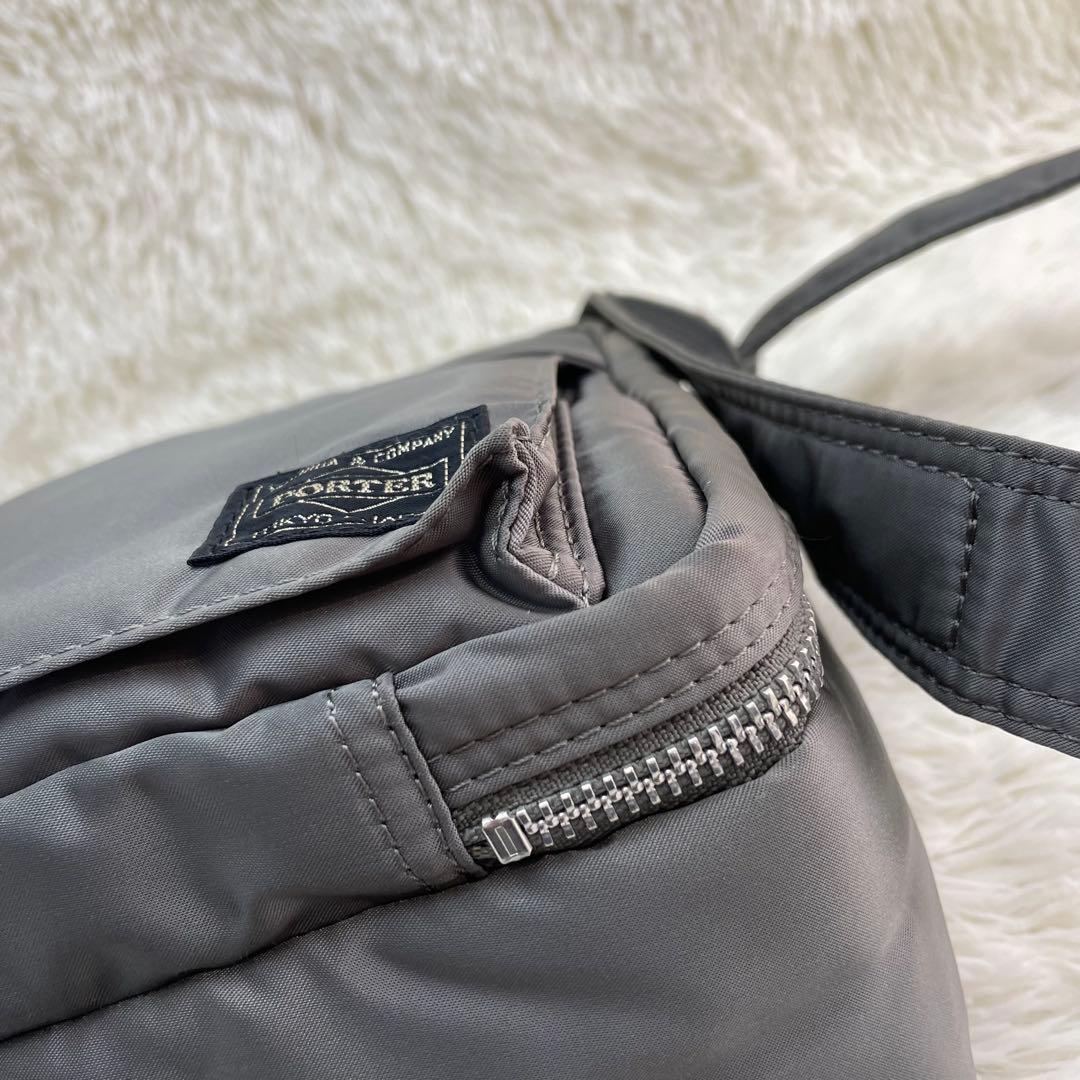 【極美品】ポーター タンカー ショルダーバッグ ダブルジップ シルバーグレー　L