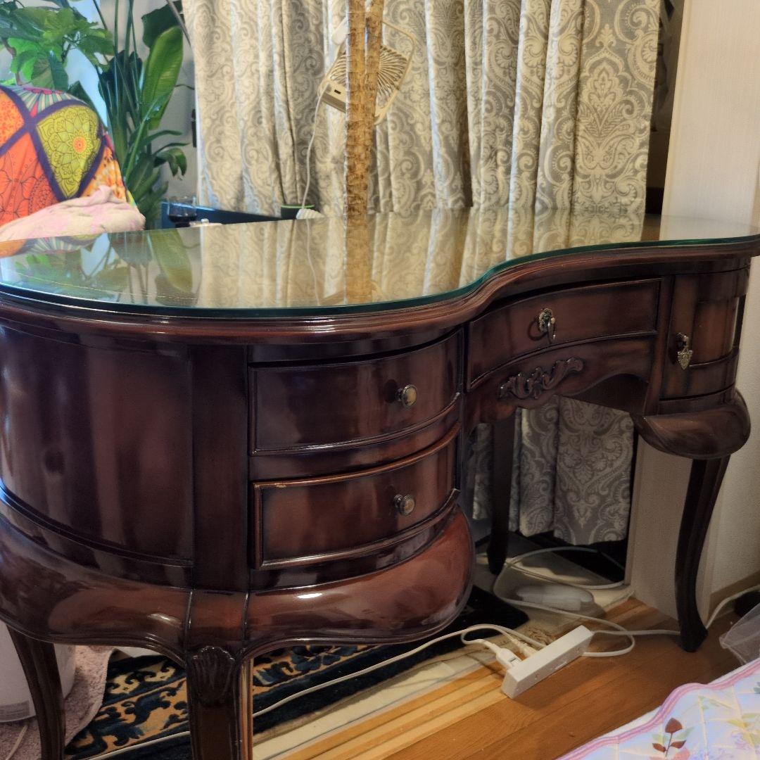 さるこダークブラウン 木製 文机 曲線デザイン猫脚(=^・^=)