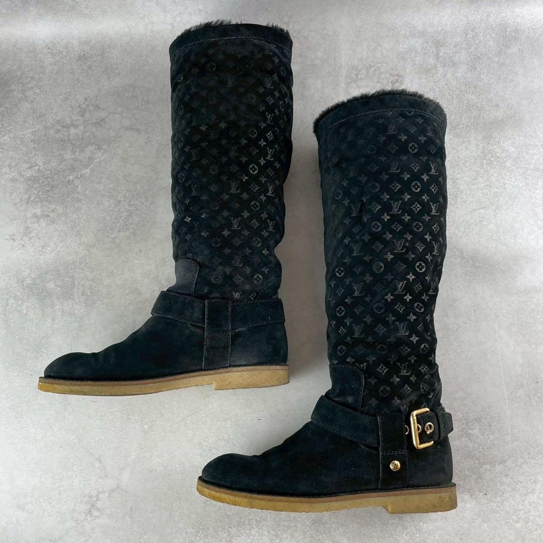 美品 ルイヴィトン モノグラム ムートン スエード 2Wayロングブーツ 35