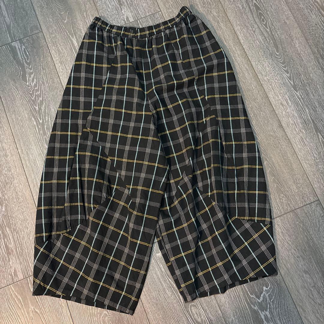 慈雨綿素材チェックパンツ