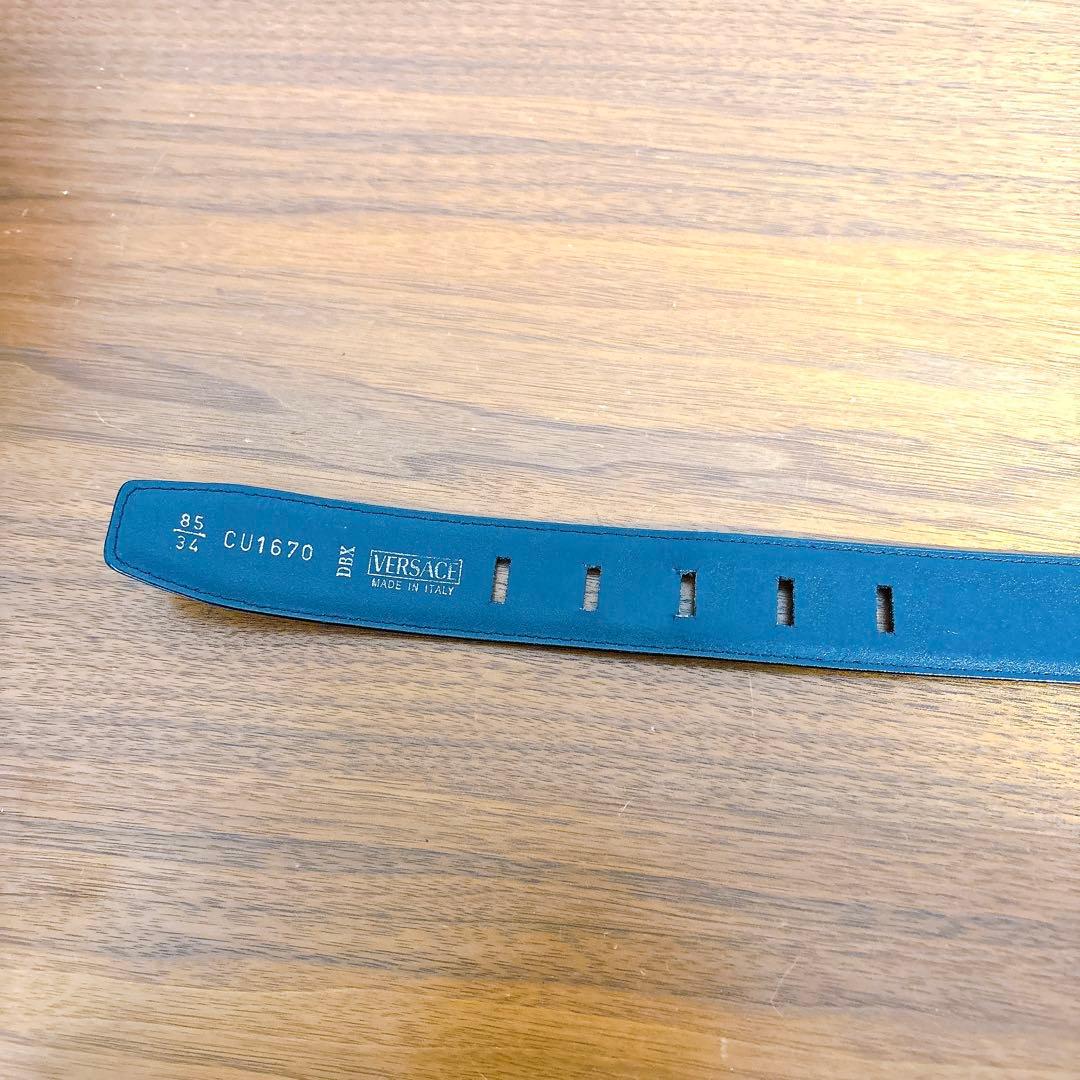 美品 VERSACE シルバーバックル レザーベルト ブラック メデューサ 刻印