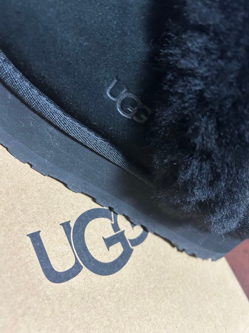 USED 美品 UGG ディスケット ムートン 厚底サンダル 25 ブラック