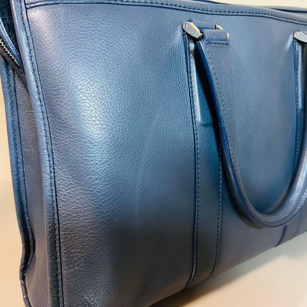 【美品】土屋鞄 ブリーフケース ビジネスバッグ ブルー系 A4サイズ収納可