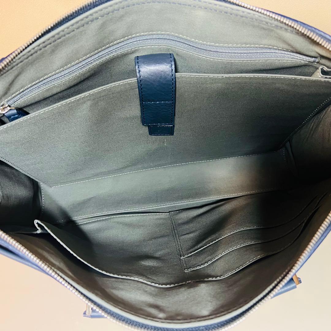 【美品】土屋鞄 ブリーフケース ビジネスバッグ ブルー系 A4サイズ収納可