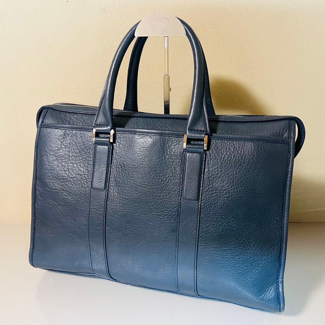 【美品】土屋鞄 ブリーフケース ビジネスバッグ ブルー系 A4サイズ収納可