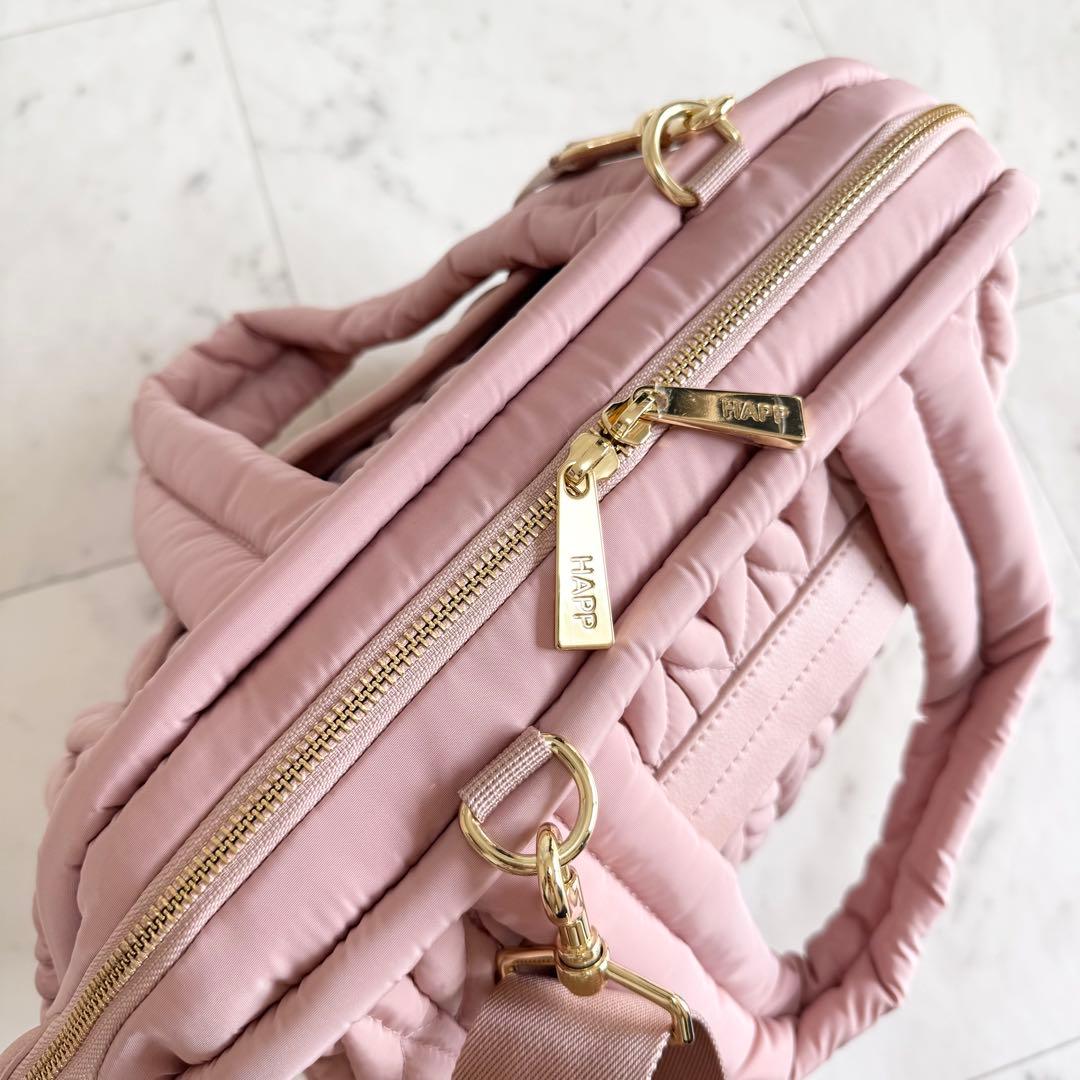 【美品】HAPP ハップ マザーズバッグ 2way ヘリンボーン ショルダー