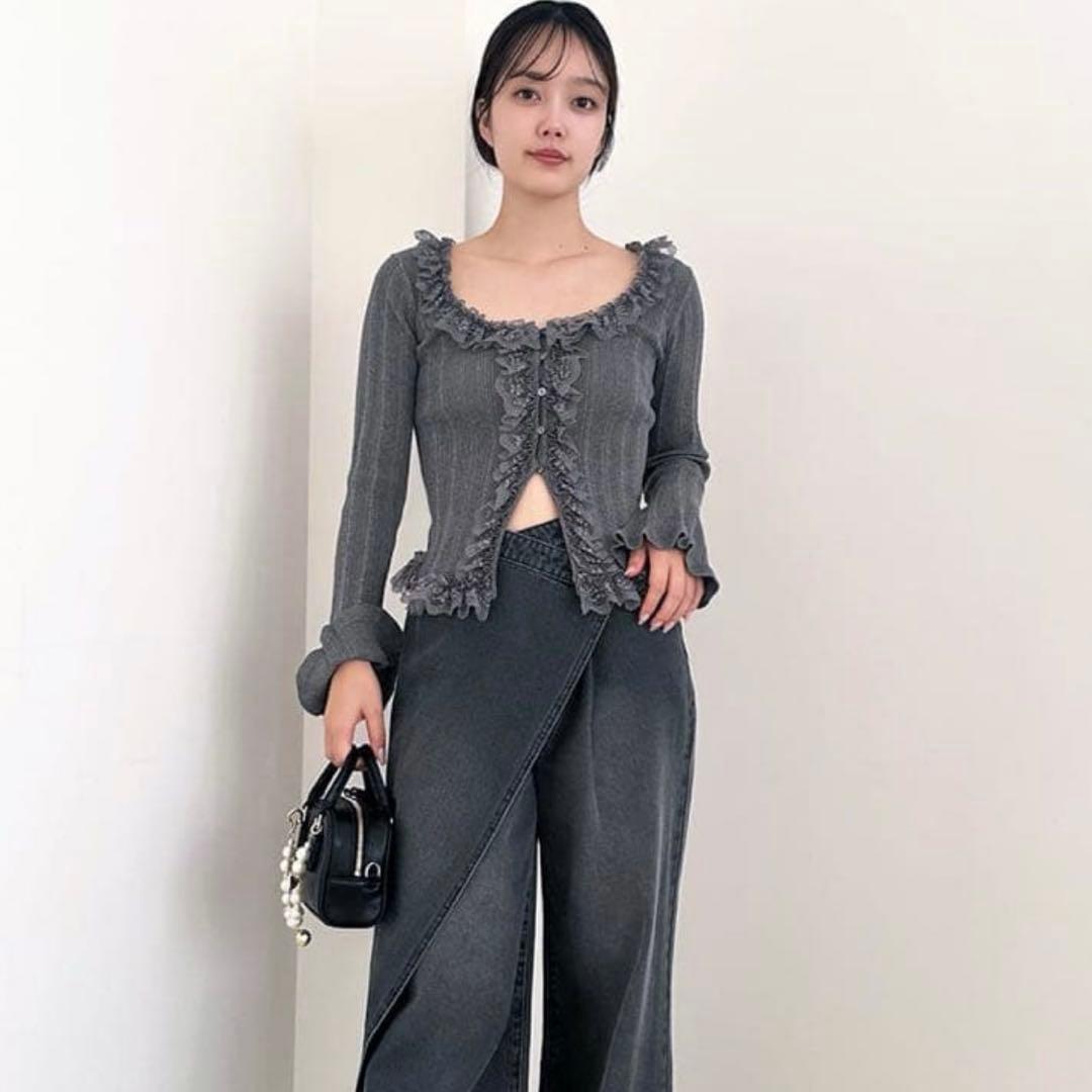 snidel フリルニットプルオーバー　グレー