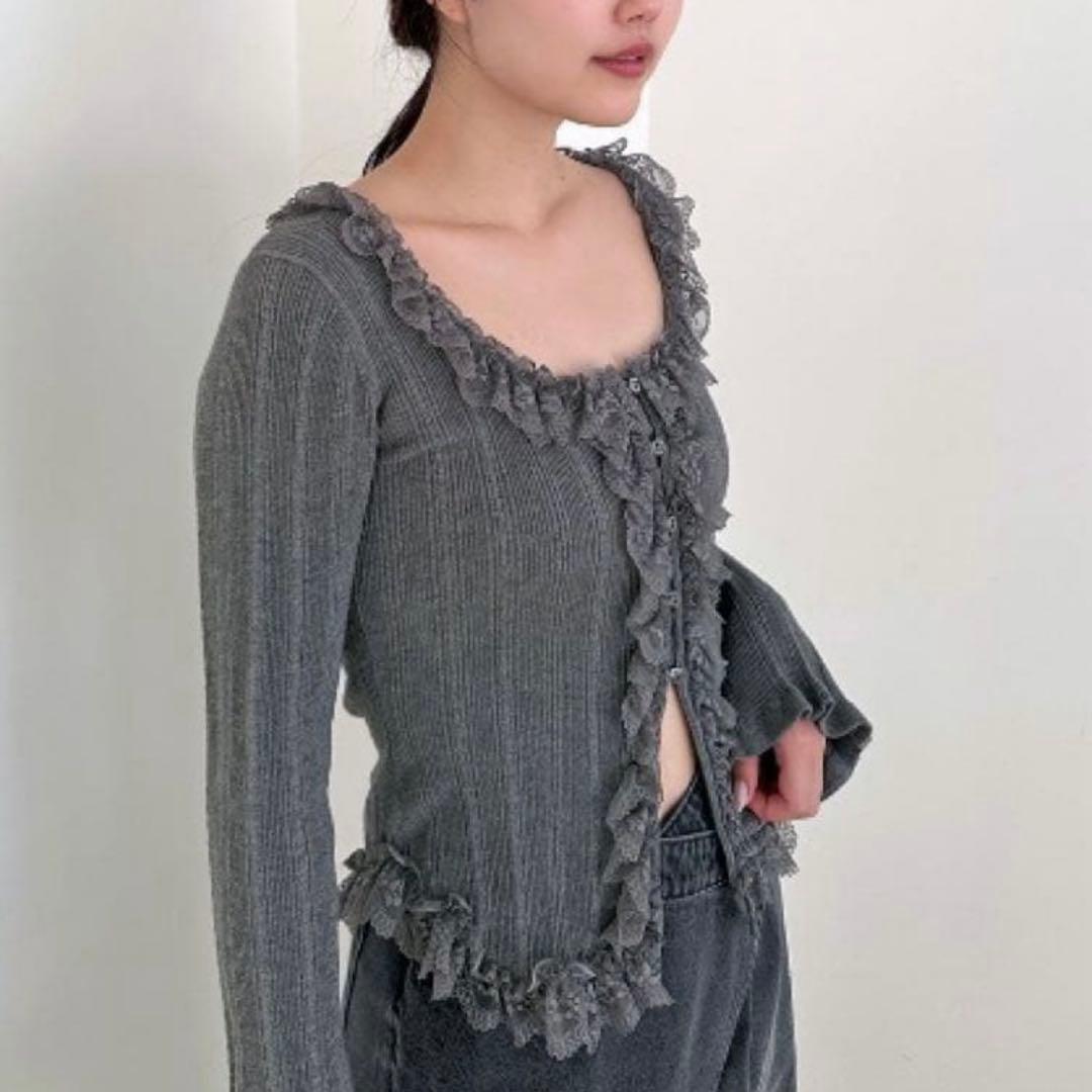 snidel フリルニットプルオーバー　グレー