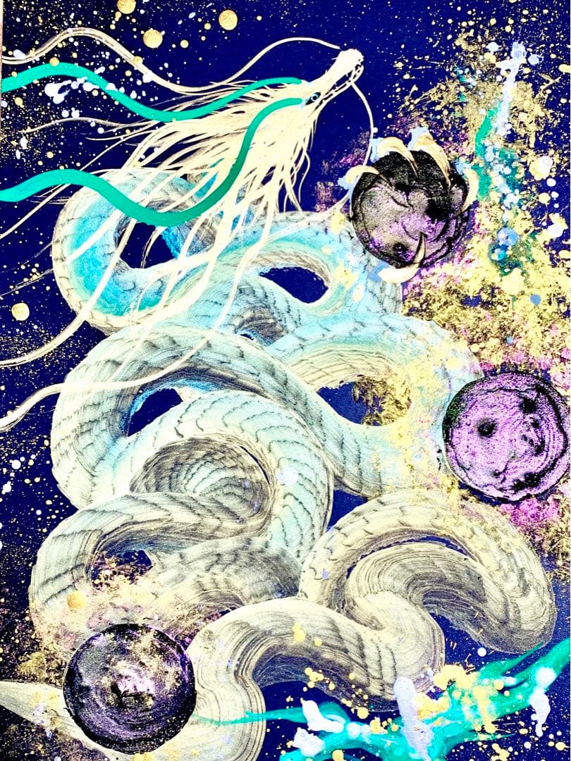 【一筆龍エネルギーアート】　辰　隕石　絵　絵画　龍　龍神　置物　開運　竜