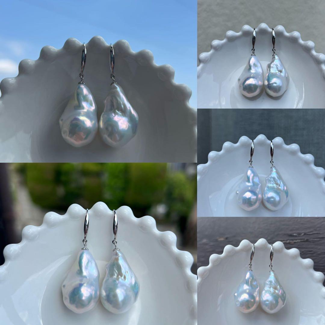 葉子様3点まとめ商品オイスターパールフックピアス　ペンダントトップ　蝶々ブローチ