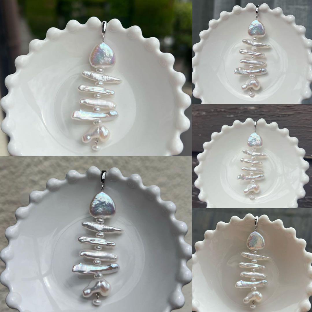 葉子様3点まとめ商品オイスターパールフックピアス　ペンダントトップ　蝶々ブローチ