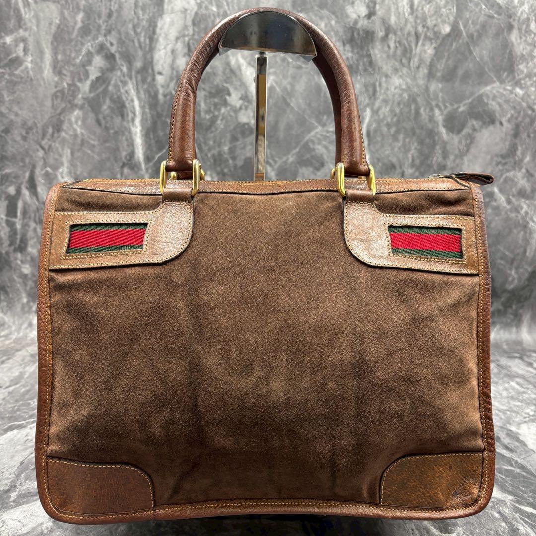 ✨美品✨GUCCI シェリーライン ボストンバッグ スエード ブラウン レザー