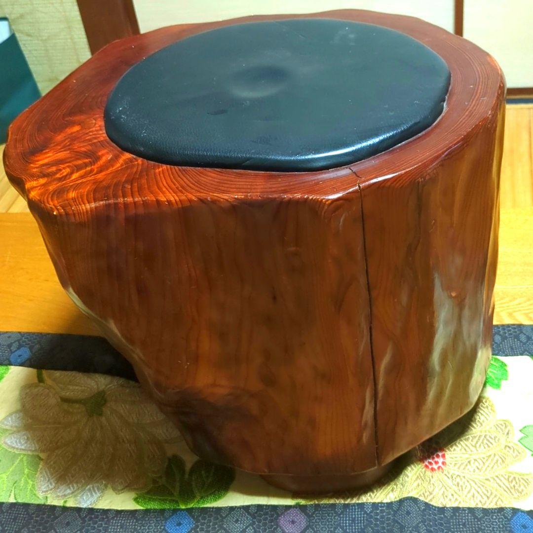 ✨新年セール✨世界遺産屋久杉スツール革張り中古美品家具 縦にヒビあり
