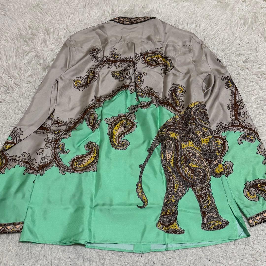 未使用タグ付きLサイズ相当　エトロ　シルク100% ペイズリー総柄　ブラウス　象