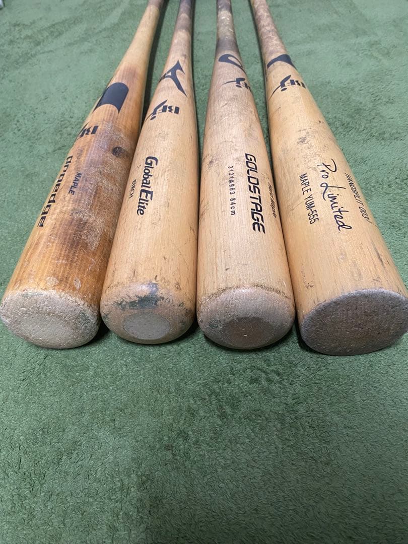野球　BFj硬式木製バット4本セット（asics、MIZUNO、SSK、ヤナセ）
