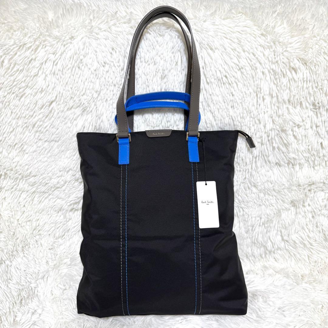 タグ付 極美品 ポールスミス Wカラーハンド トートバッグ ブラック ナイロン