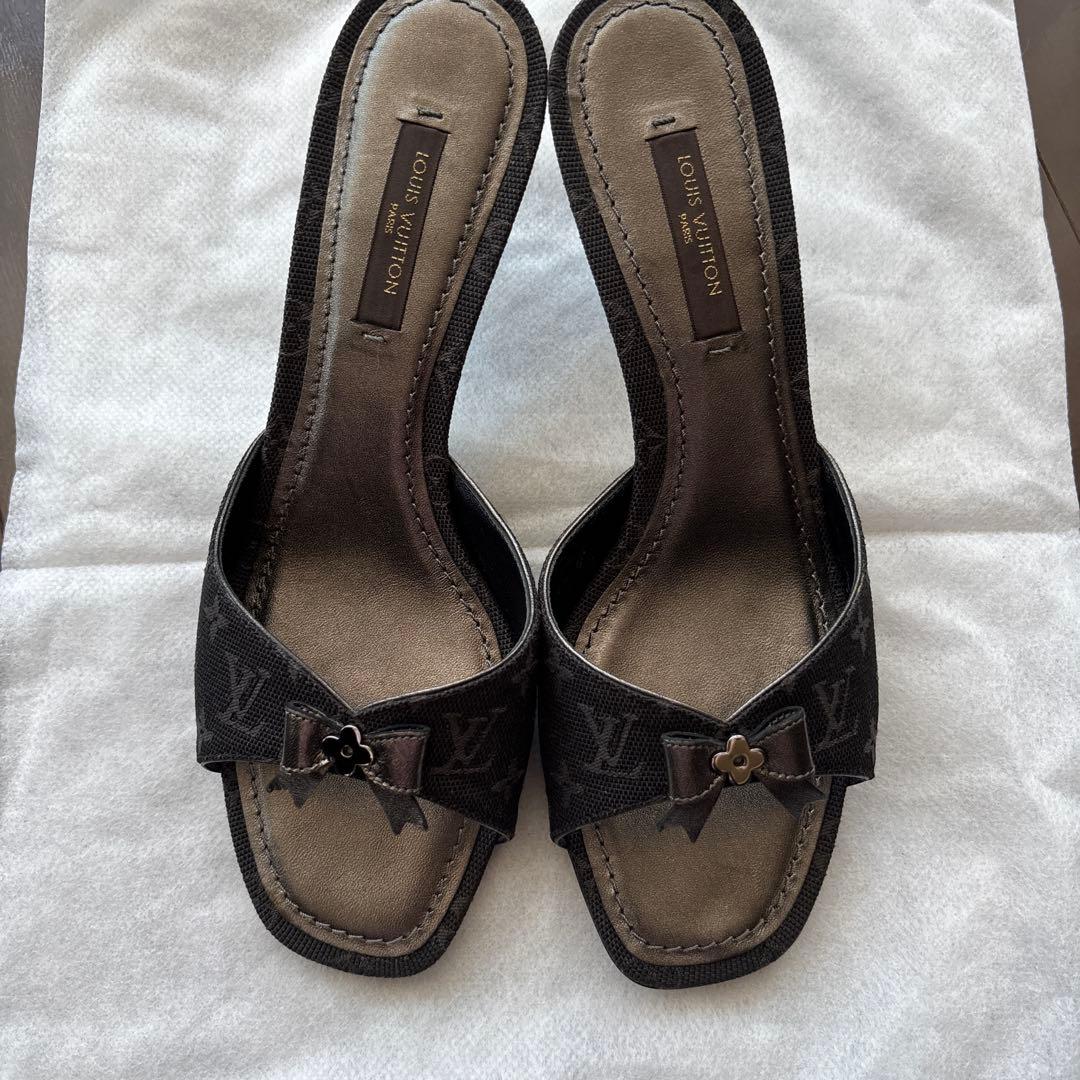 Louis Vuitton ブラック ミュール リボン付き 35.5