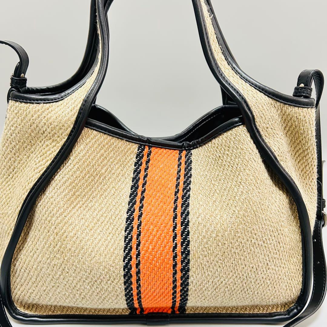STELLAMcCARTNEY リネン×レザー2WAY ハンドバッグ ベージュ系