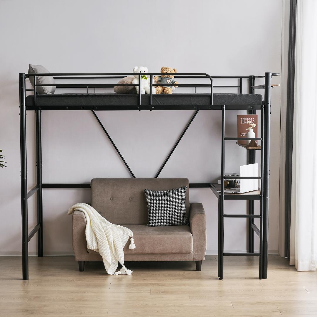 コンセント付きロフトベッド高さ170　送料無料 スチール 耐震 ベッドBLACK