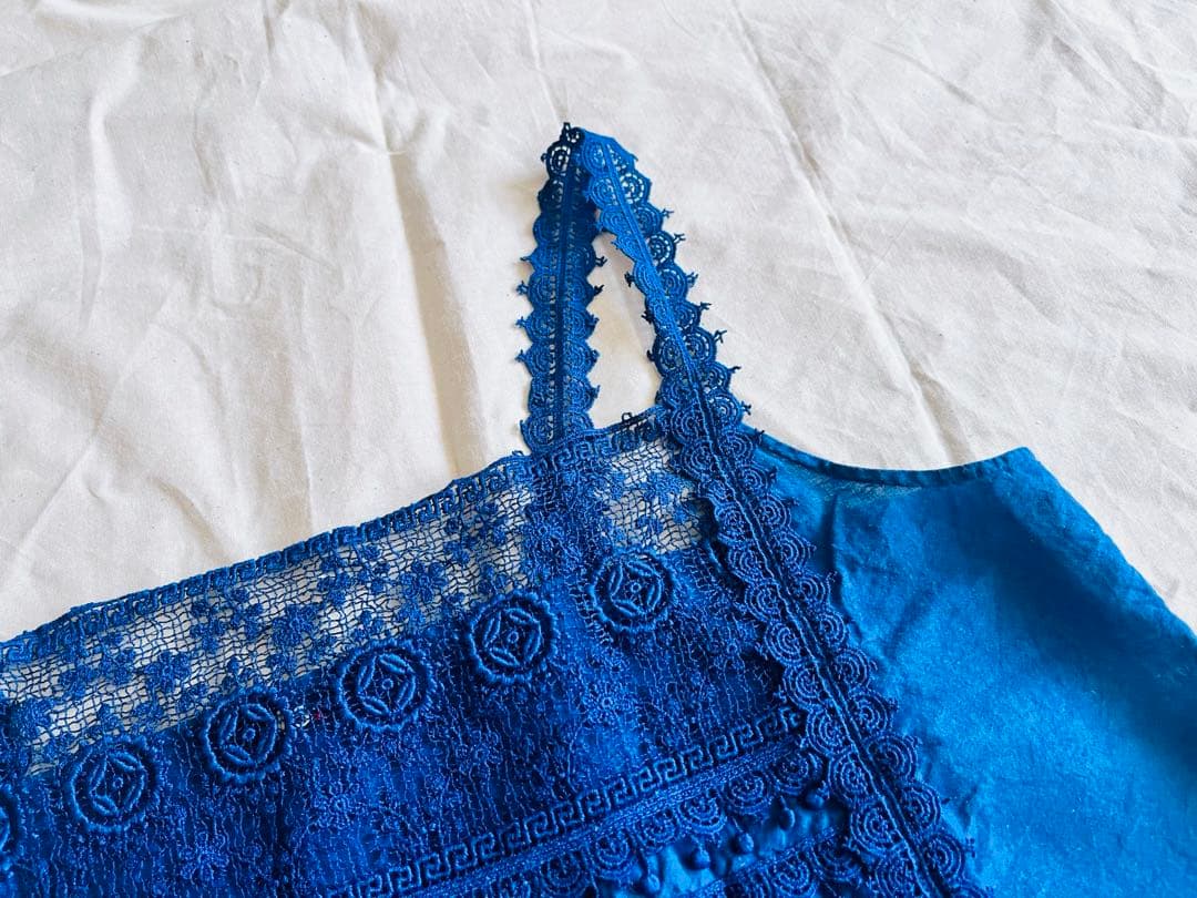 【Bbaywaterr】45Rレースキャミソール カットワーク刺繍 藍染め