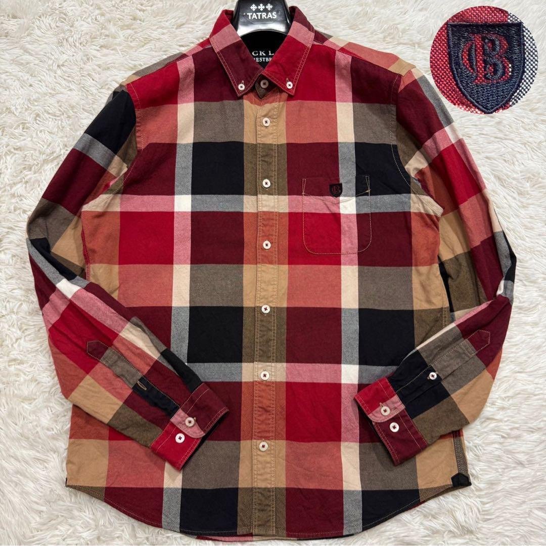 ✨極美品/L✨ブラックレーベルクレストブリッジ ネルシャツ チェック ロゴ 刺繍