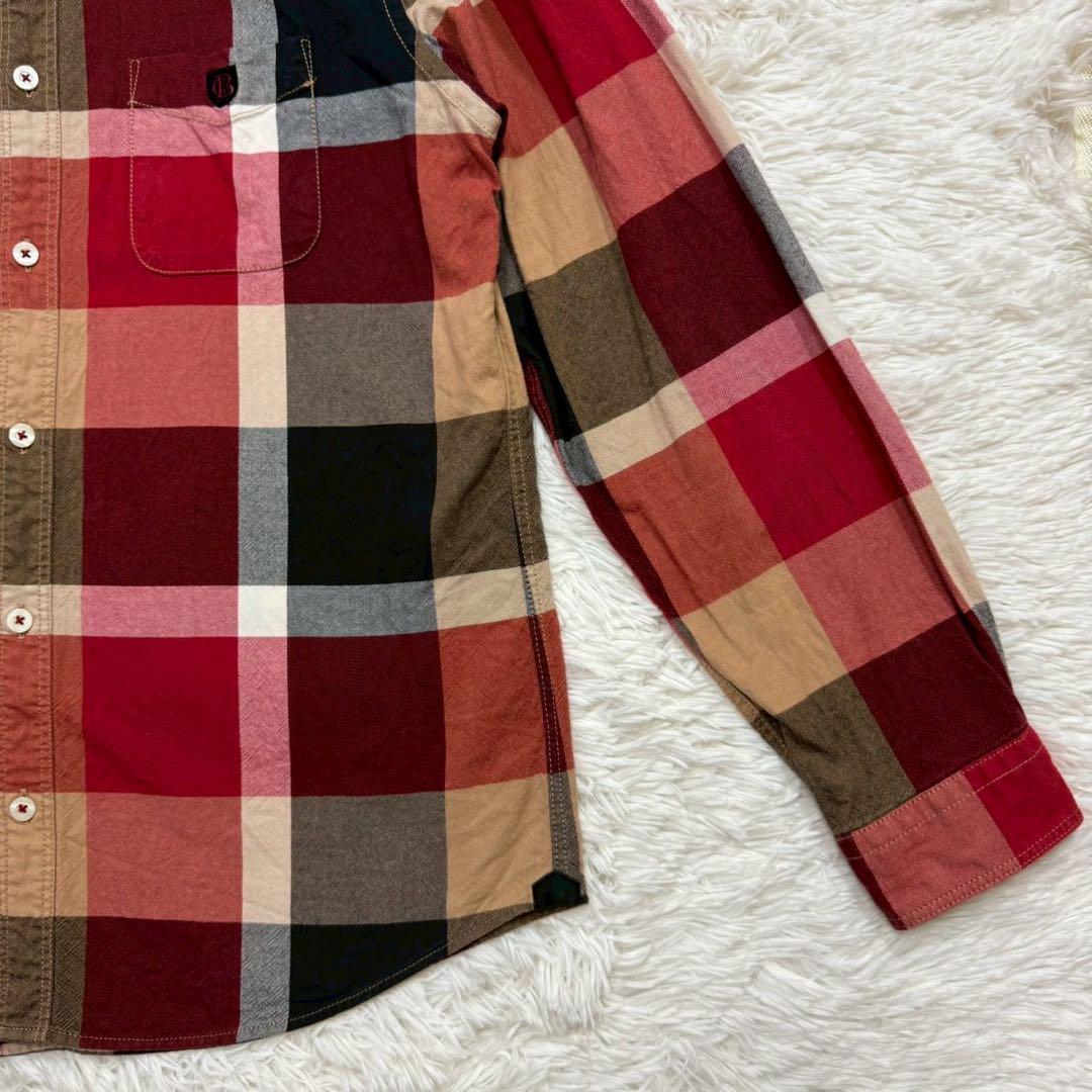 ✨極美品/L✨ブラックレーベルクレストブリッジ ネルシャツ チェック ロゴ 刺繍