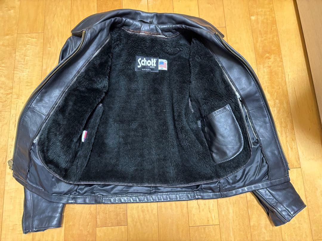 Schott 643E シングルライダースジャケット 黒 ボアライナー付 34